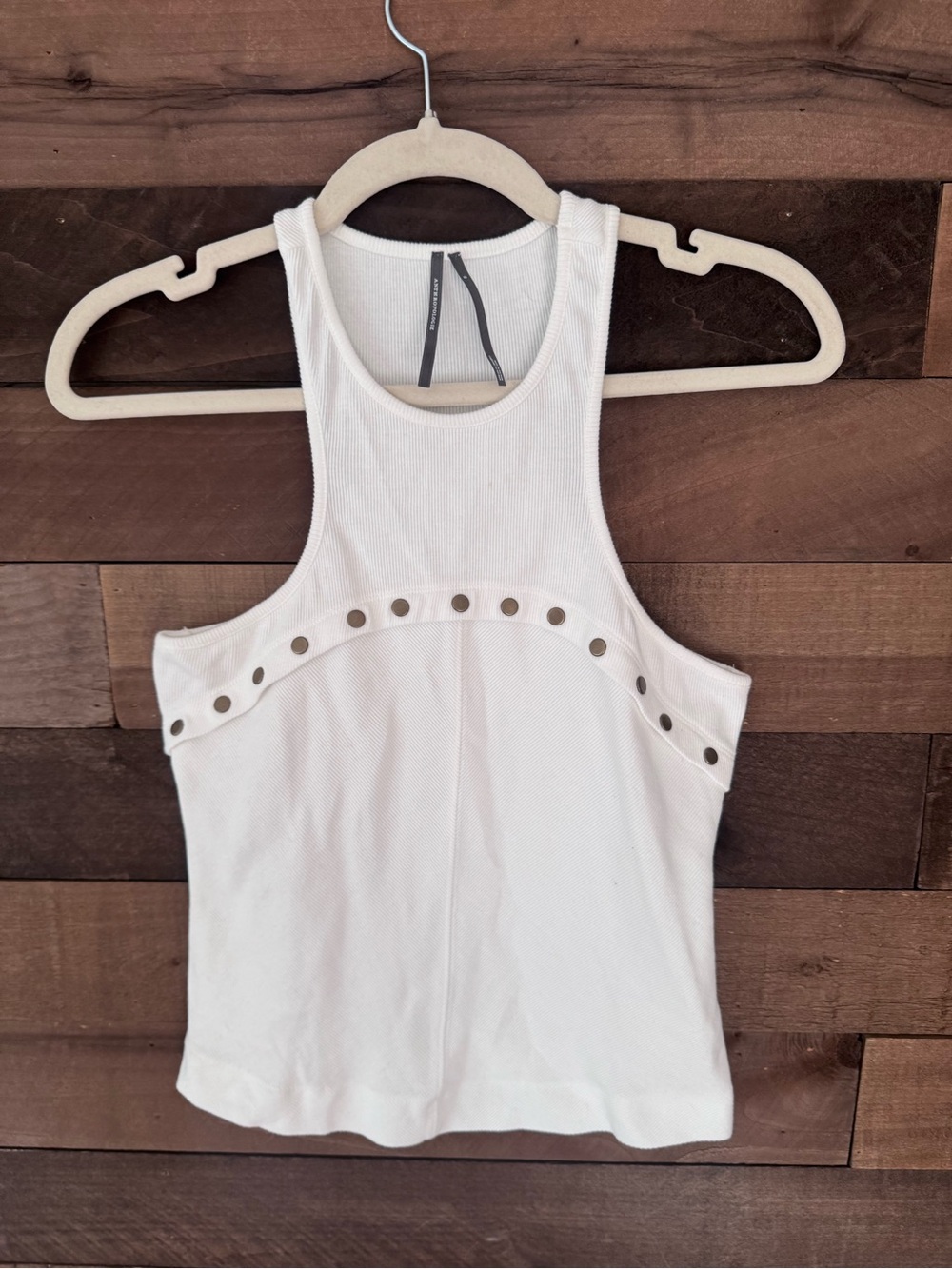 Anthropologie White Stud-Trim Racerback Tank Top